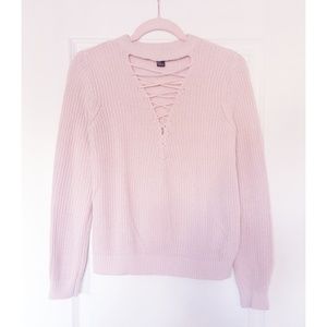 Forever 21 pink lace neck sweater Sz M